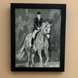 Original painting EQUESTRIAN dressage abstract IMPRESSION  monochrome framed